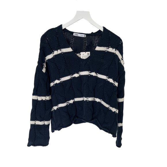 Zara Navy Striped Chunky Knit Sweater - Picture 1 of 3